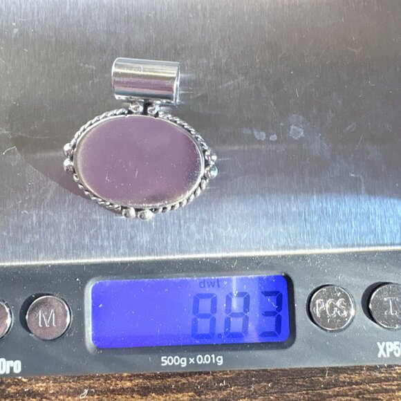 VTG Sterling Silver 925 Engravable Beaded Border Oval Pendant Size 1" Length - Picture 8 of 8